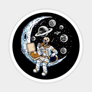 Funny Skeleton Astronaut Eating Pizza on a Dead Moon Magnet